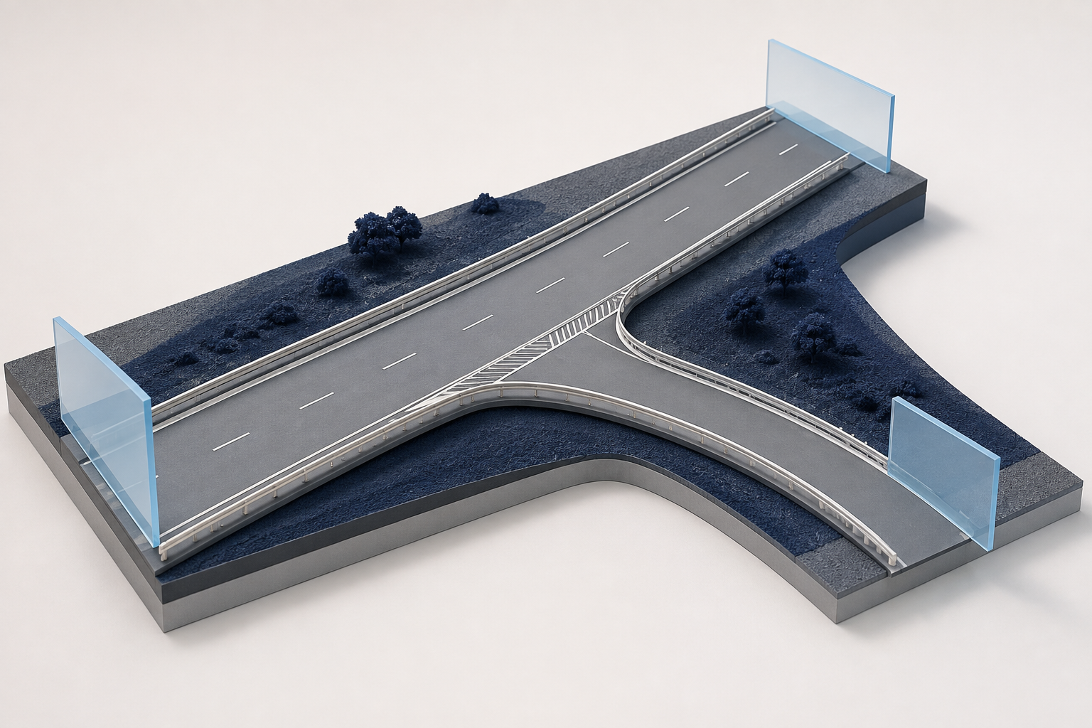 高速公路主线与出口匝道分别设置观测边界的道路模型示意图